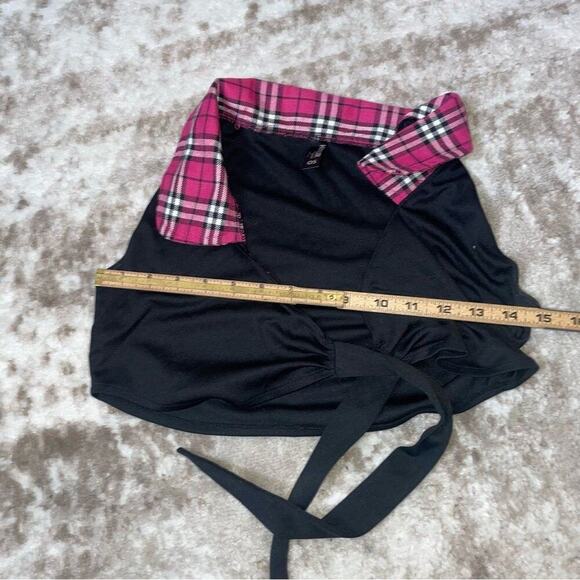 Hustler brand top black and plaid school girl front tie mid-riff belly bearing L - Picture 5 of 6
